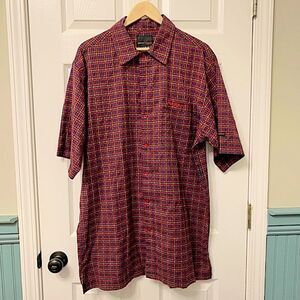 Fubu Collection Vintage Plaid Red Blue Button Down Short Sleeve Shirt Size XL
